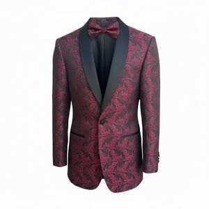 NWT Kilburne Finch Red Black Paisley Blazer Jacket 40S Formal Tux Bow Tie Prom